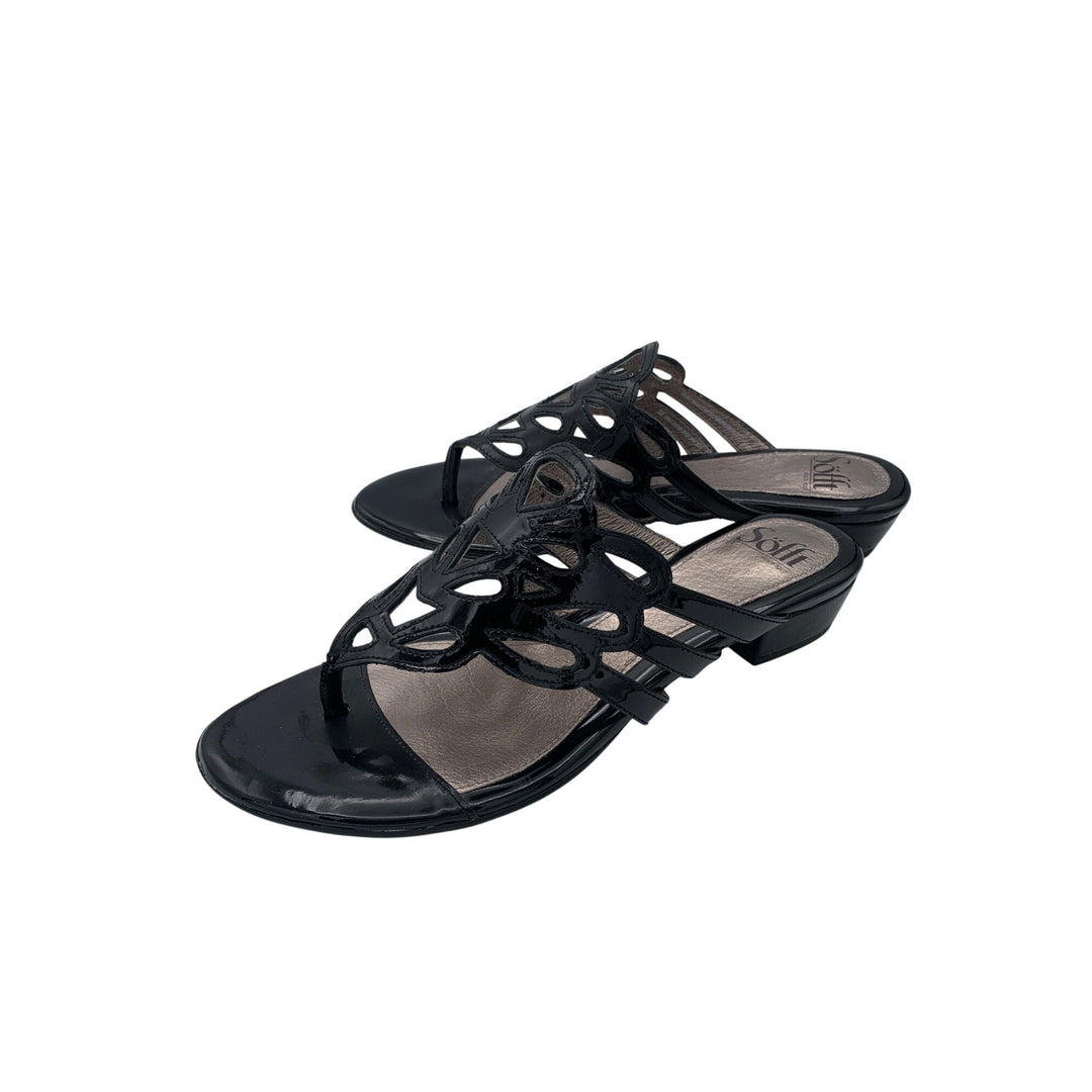 Söfft Womens Patent Leather Black Slide Sandals