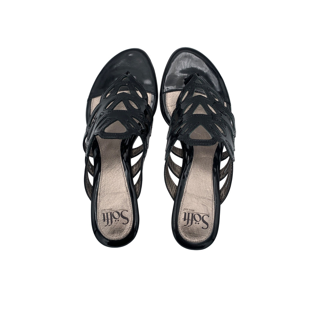 Söfft Womens Patent Leather Black Slide Sandals