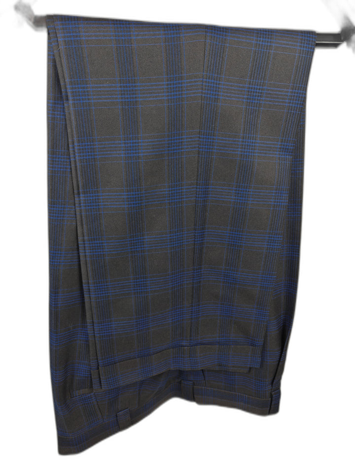Steve Harvey Collection Samson Men's 46R Blue Gray Windowpane Plaid Suit 2-Piece Set Jacket & Pants