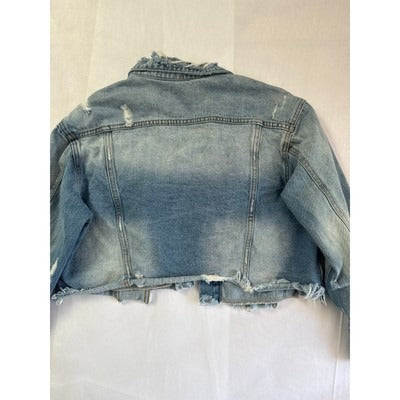 Dance & Marvel Womens Distressed Cropped Denim Jacket S