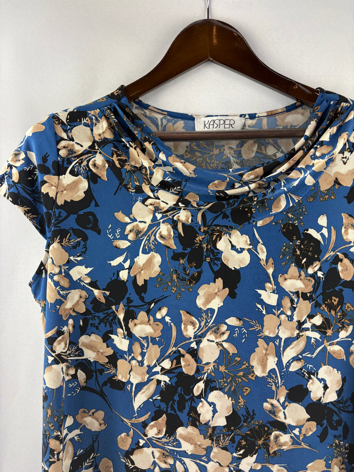Women’s Kasper Large Blue Floral Short Sleeve Blouse