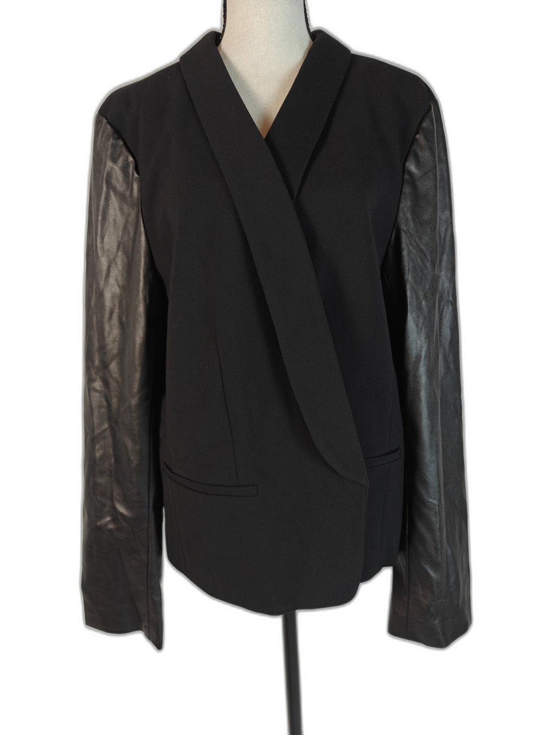 Womens LOFT Blazer Black Faux Leather Sleeve Size 18T