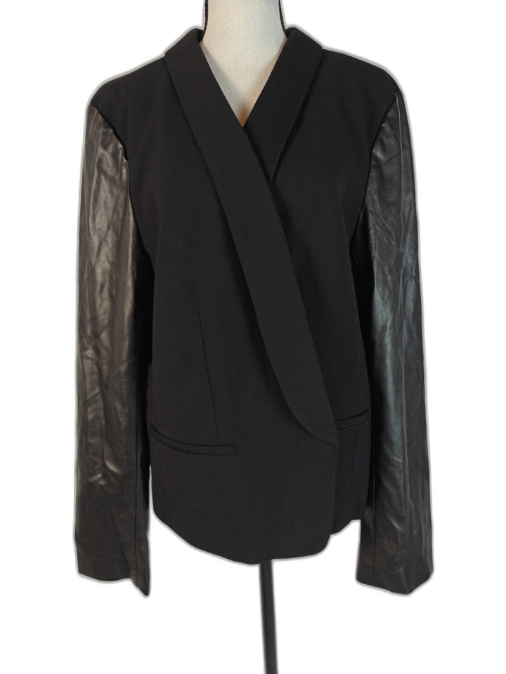 Womens LOFT Blazer Black Faux Leather Sleeve Size 18T