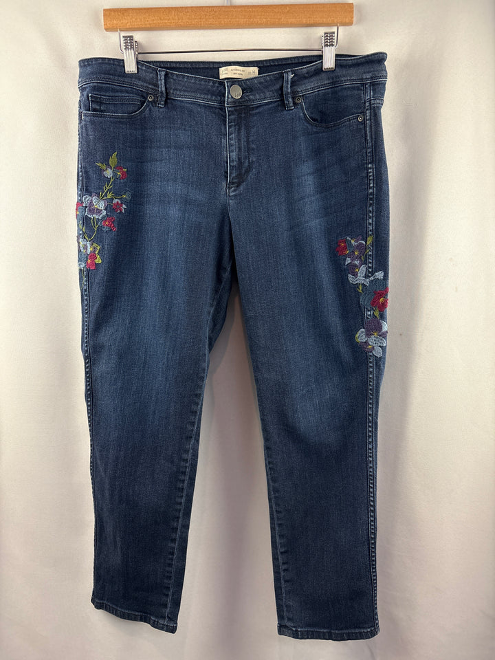 Women’s J.Jill Size 14 Blue Denim Jeggings w/ Floral Embroidery