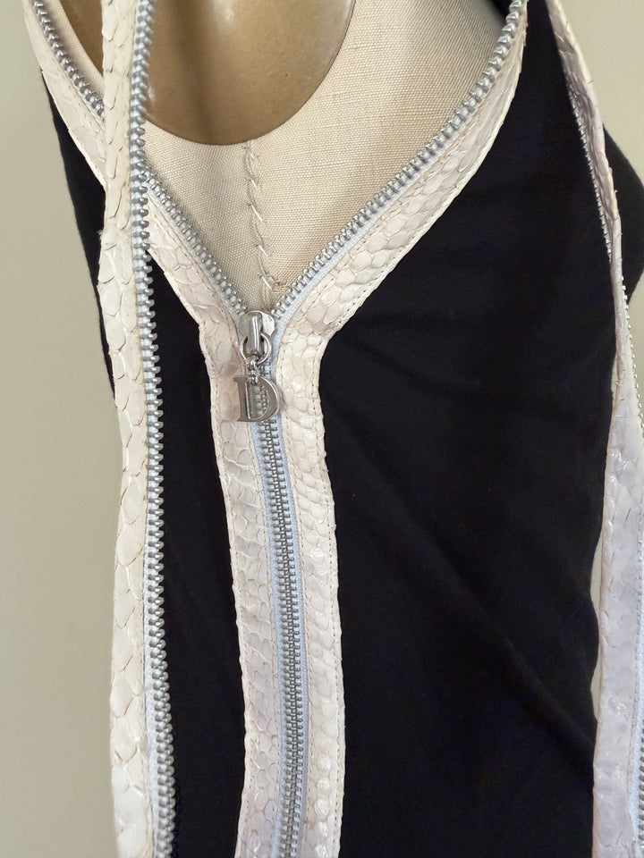 Christian Dior Boutique Galliano Python Trim Zip Sleeveless Top Black Cotton IT 38