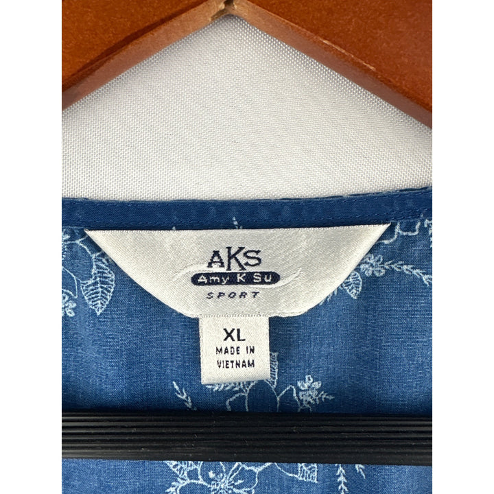AKS Amy K Su Womens XL Floral Blue Tencel Sleeveless Top