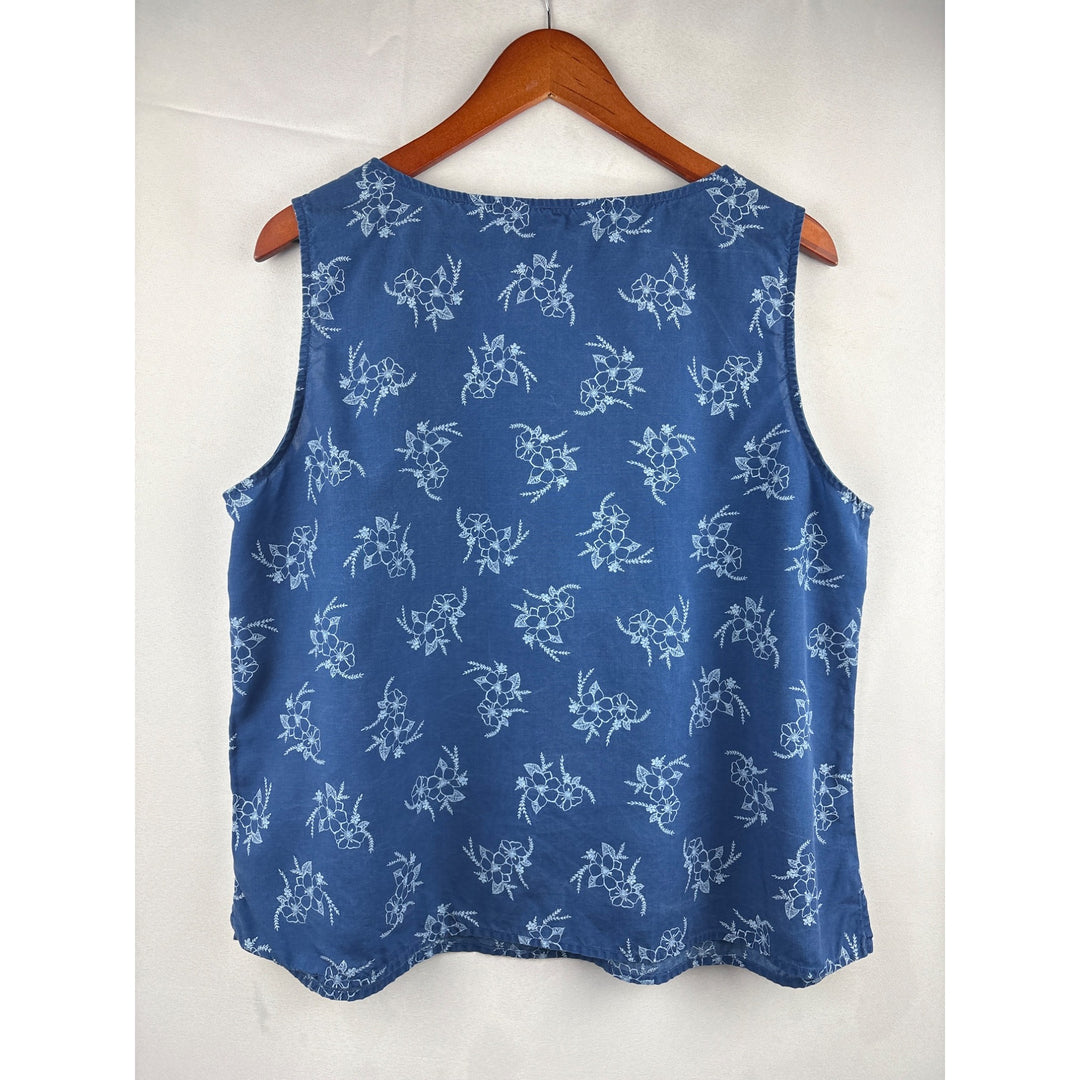 AKS Amy K Su Womens XL Floral Blue Tencel Sleeveless Top