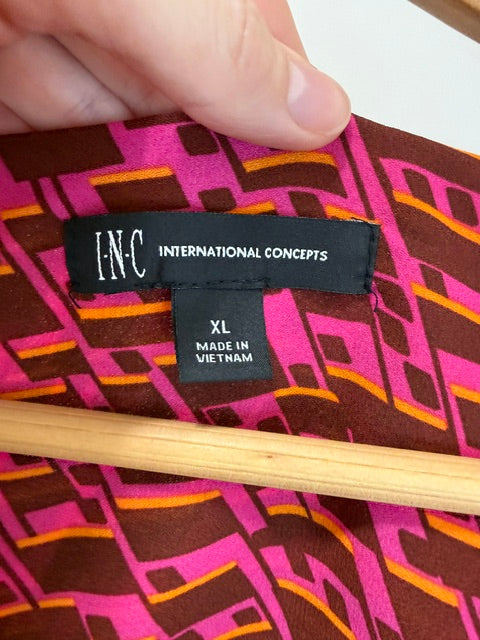 INC International Concepts Abstract Print Faux Wrap Blouse SzXL