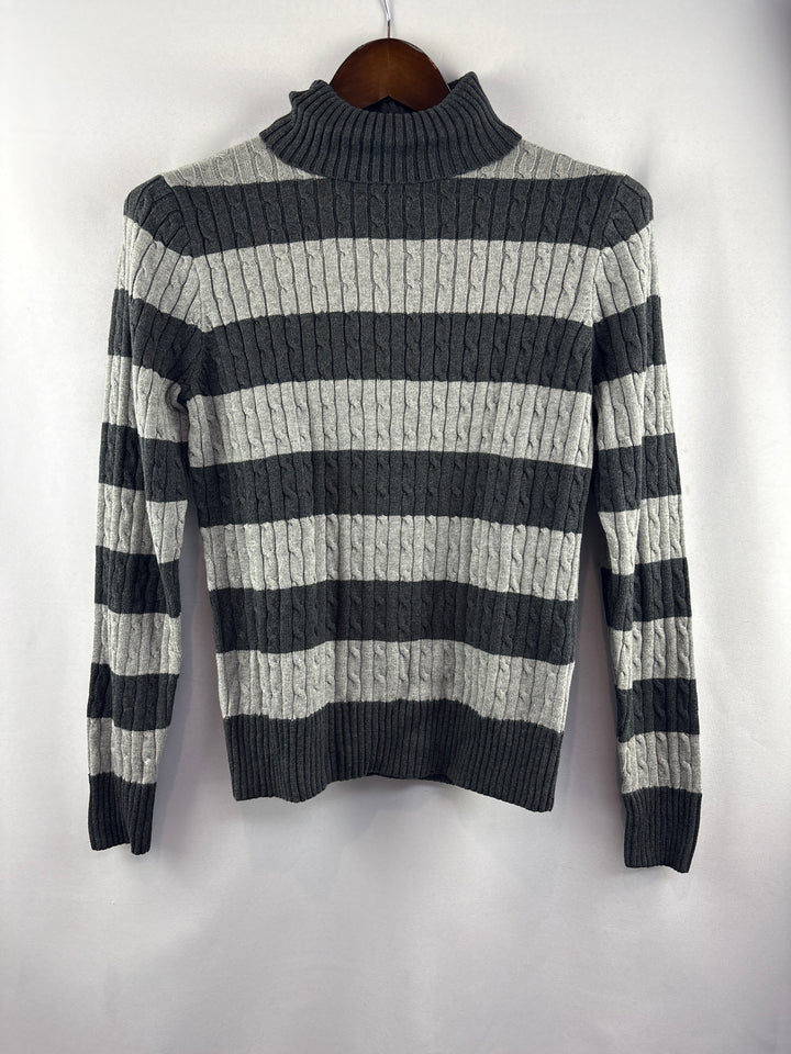 Women’s Jeanne Pierre Medium Charcoal &amp; Heather Gray Stripe Sweater