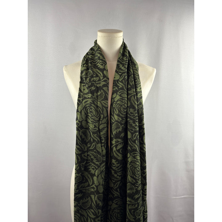 Elegant Green & Black Rose Patterned Scarf Shawl Wrap