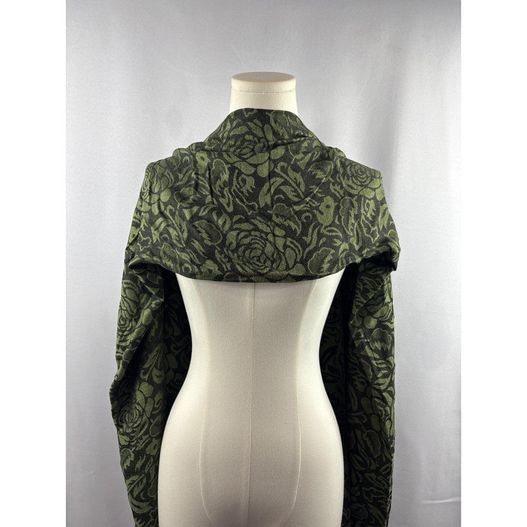 Elegant Green & Black Rose Patterned Scarf Shawl Wrap
