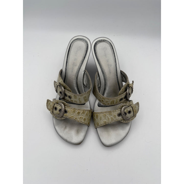 Diego Di Lucca Womens 6.5 Crocodile Embossed Leather Wedge Sandals