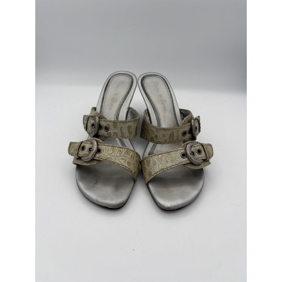Diego Di Lucca Womens 6.5 Crocodile Embossed Leather Wedge Sandals
