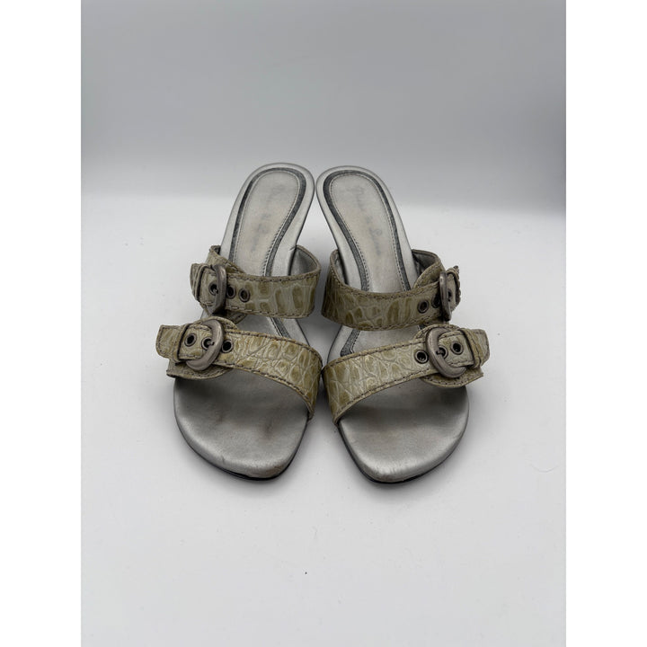 Diego Di Lucca Womens 6.5 Crocodile Embossed Leather Wedge Sandals