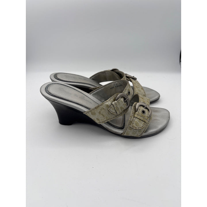 Diego Di Lucca Womens 6.5 Crocodile Embossed Leather Wedge Sandals