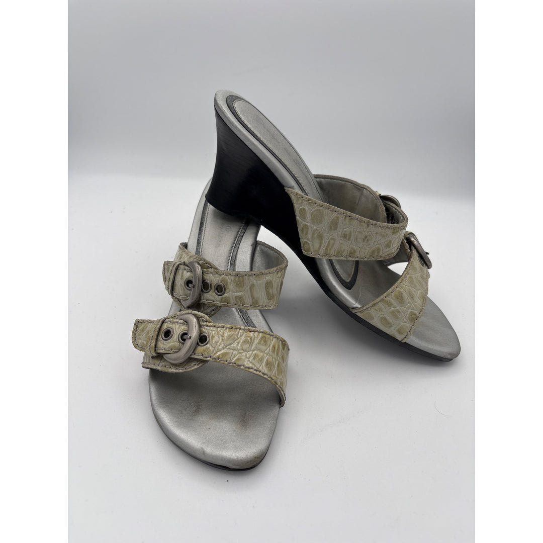 Diego Di Lucca Womens 6.5 Crocodile Embossed Leather Wedge Sandals