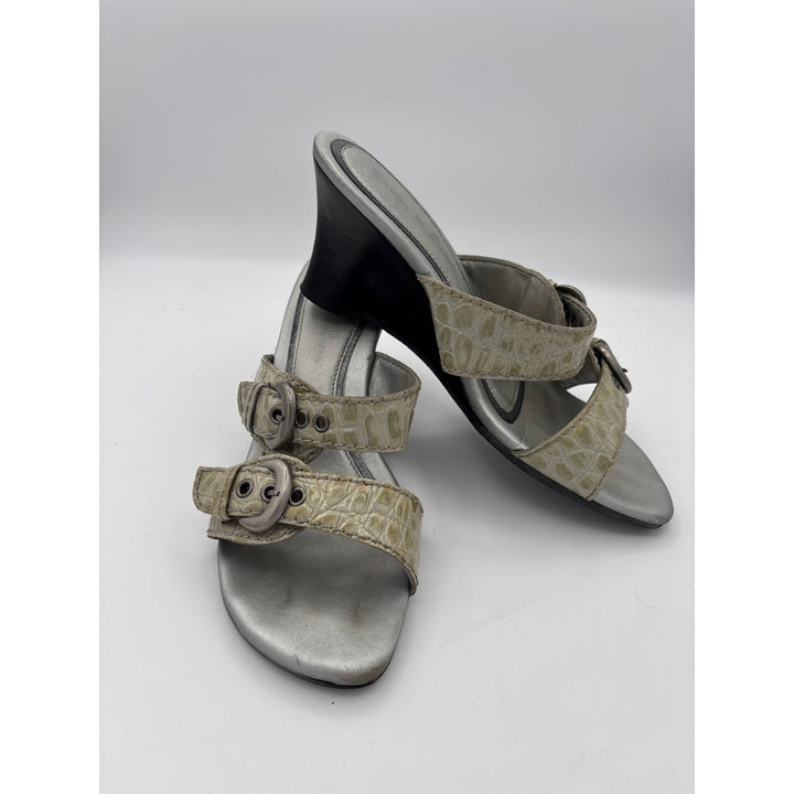 Diego Di Lucca Womens 6.5 Crocodile Embossed Leather Wedge Sandals