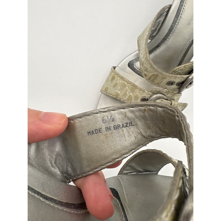Diego Di Lucca Womens 6.5 Crocodile Embossed Leather Wedge Sandals