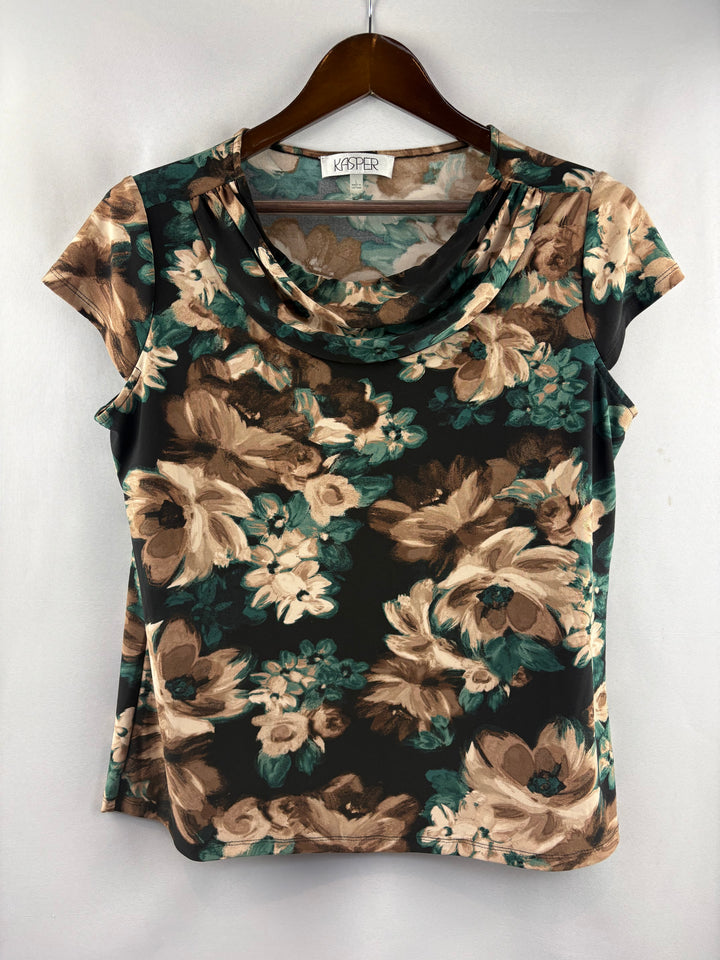 Women’s Kasper Large Black Short Sleeve Floral Blouse
