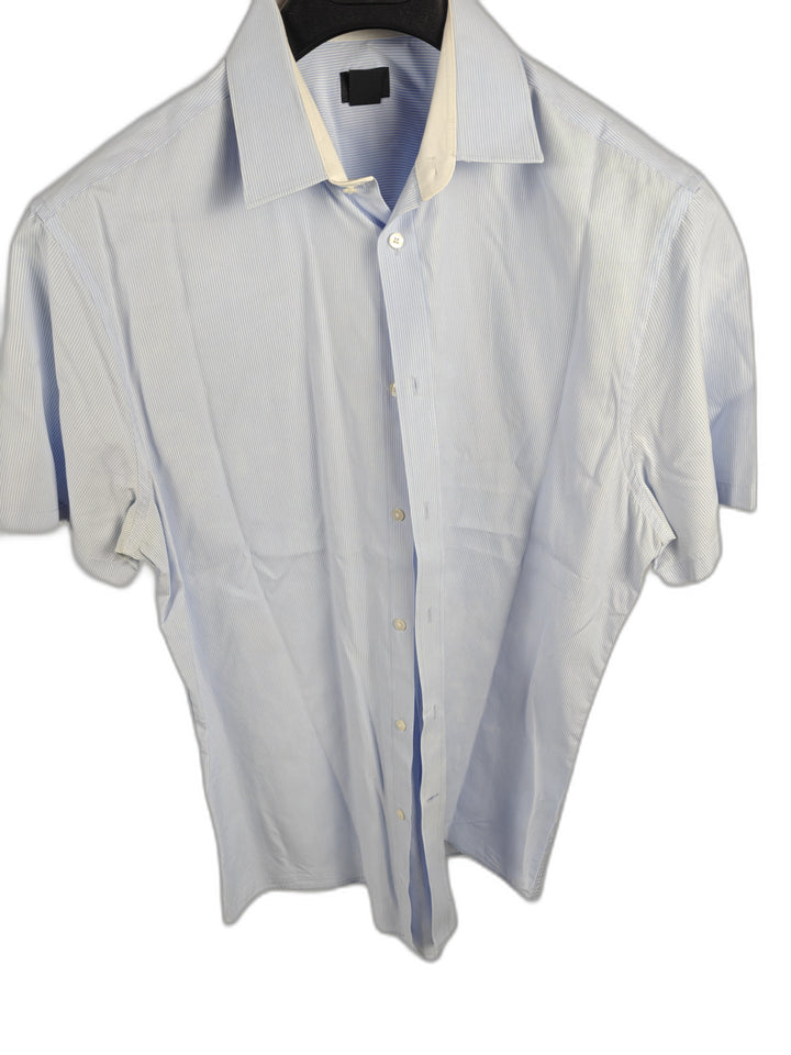 Men’s H&amp;M Short Sleeve Dress Shirt Blue Stripe XL 17 1/4