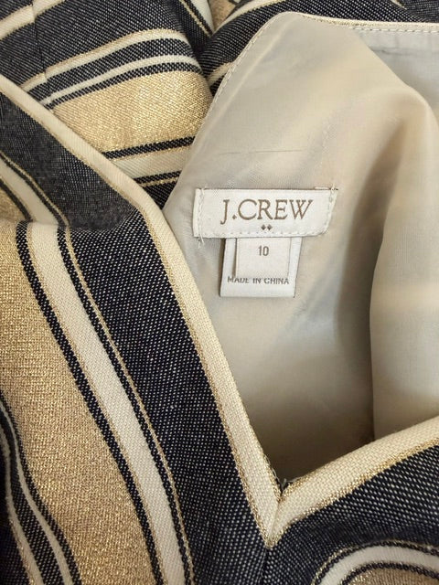 J.Crew Metallic Gold Black Stripe Fit and Flare Dress Sz10