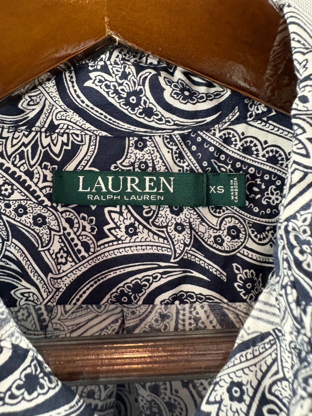 Women’s Vintage Ralph Lauren XS Navy & White Paisley Button Up
