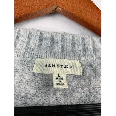Max Studio Womens Sweater L Gray Wool Blend Crew Neck Pullover