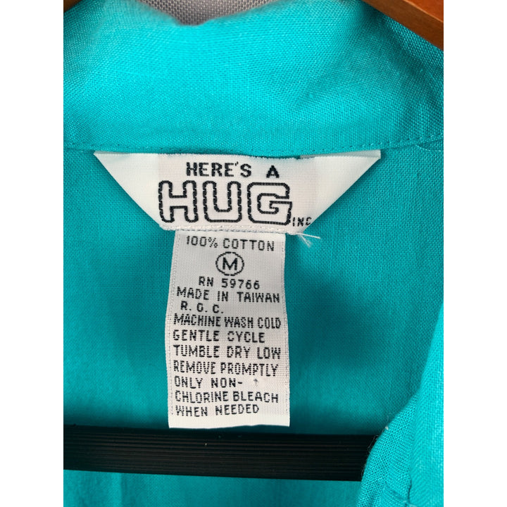 Heres A Hug Womens Turquoise Cotton Button-Up Romper Size M