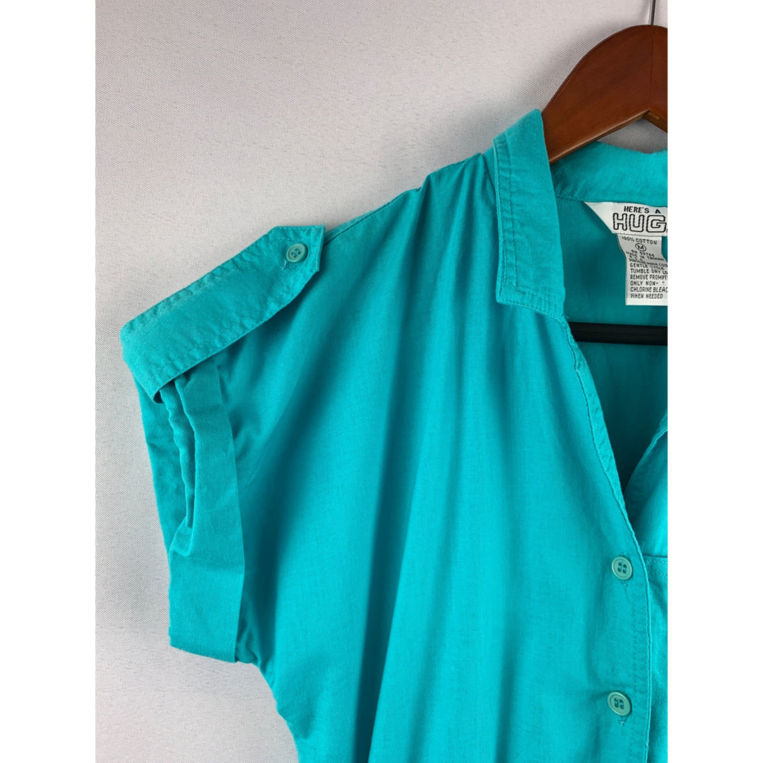 Heres A Hug Womens Turquoise Cotton Button-Up Romper Size M