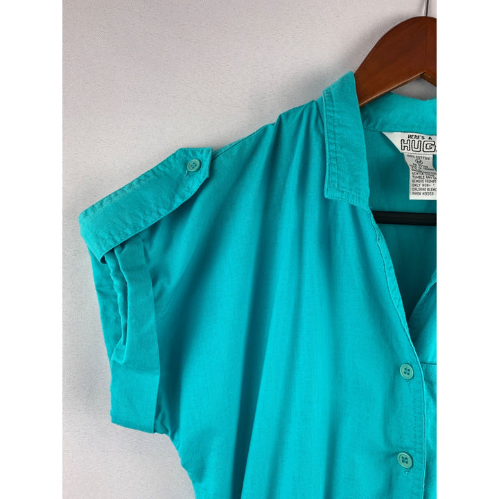 Heres A Hug Womens Turquoise Cotton Button-Up Romper Size M
