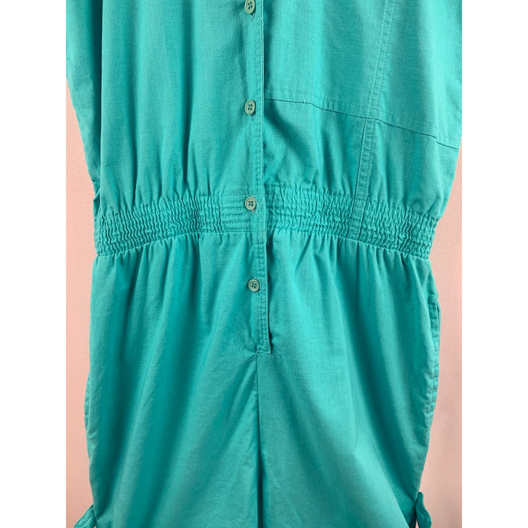 Heres A Hug Womens Turquoise Cotton Button-Up Romper Size M