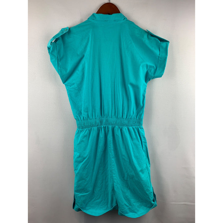 Heres A Hug Womens Turquoise Cotton Button-Up Romper Size M