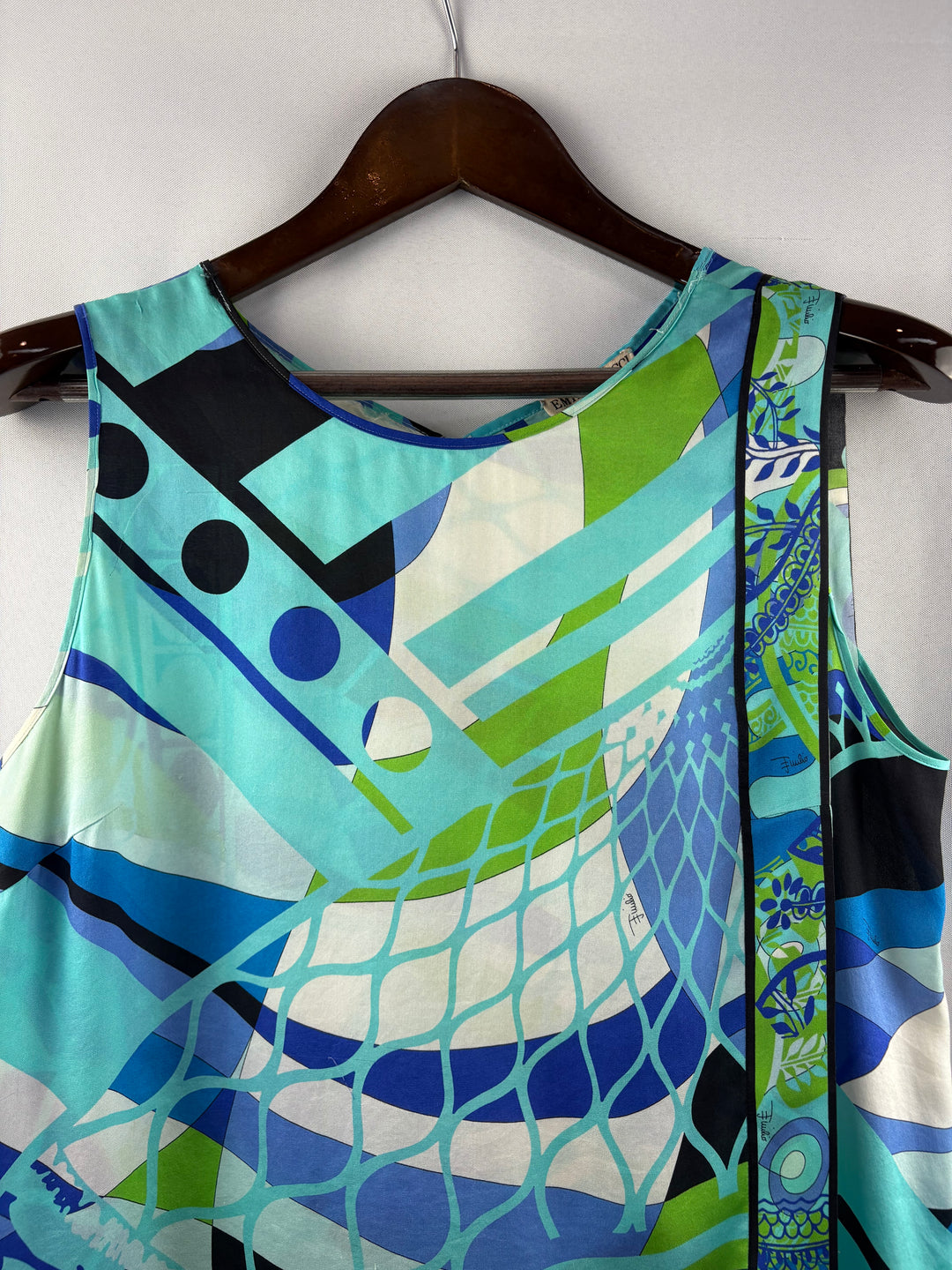 Women’s Emilio Pucci Size 8 Blue, White & Green Patterned Blouse