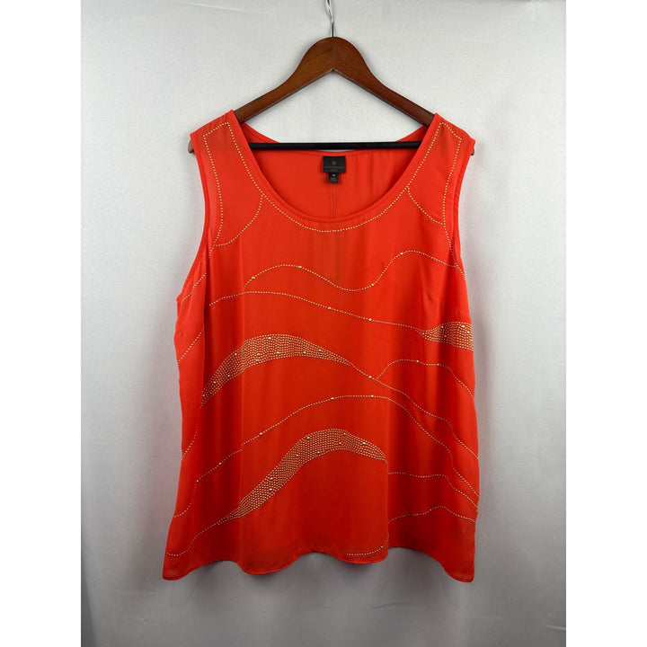 Women’s Worthington Size 1X Orange Tank with Gold Beading Design