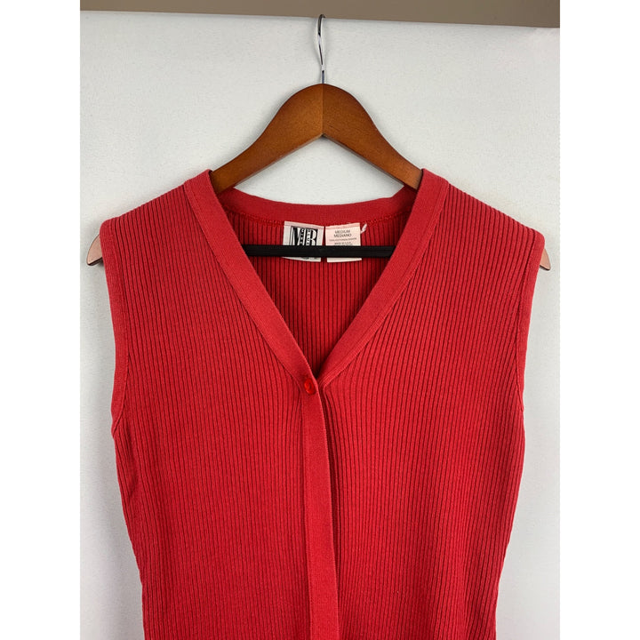 Red Ribbed Sleeveless V-Neck Sweater Vest By M.B. Clothing Medium 100% Cotton