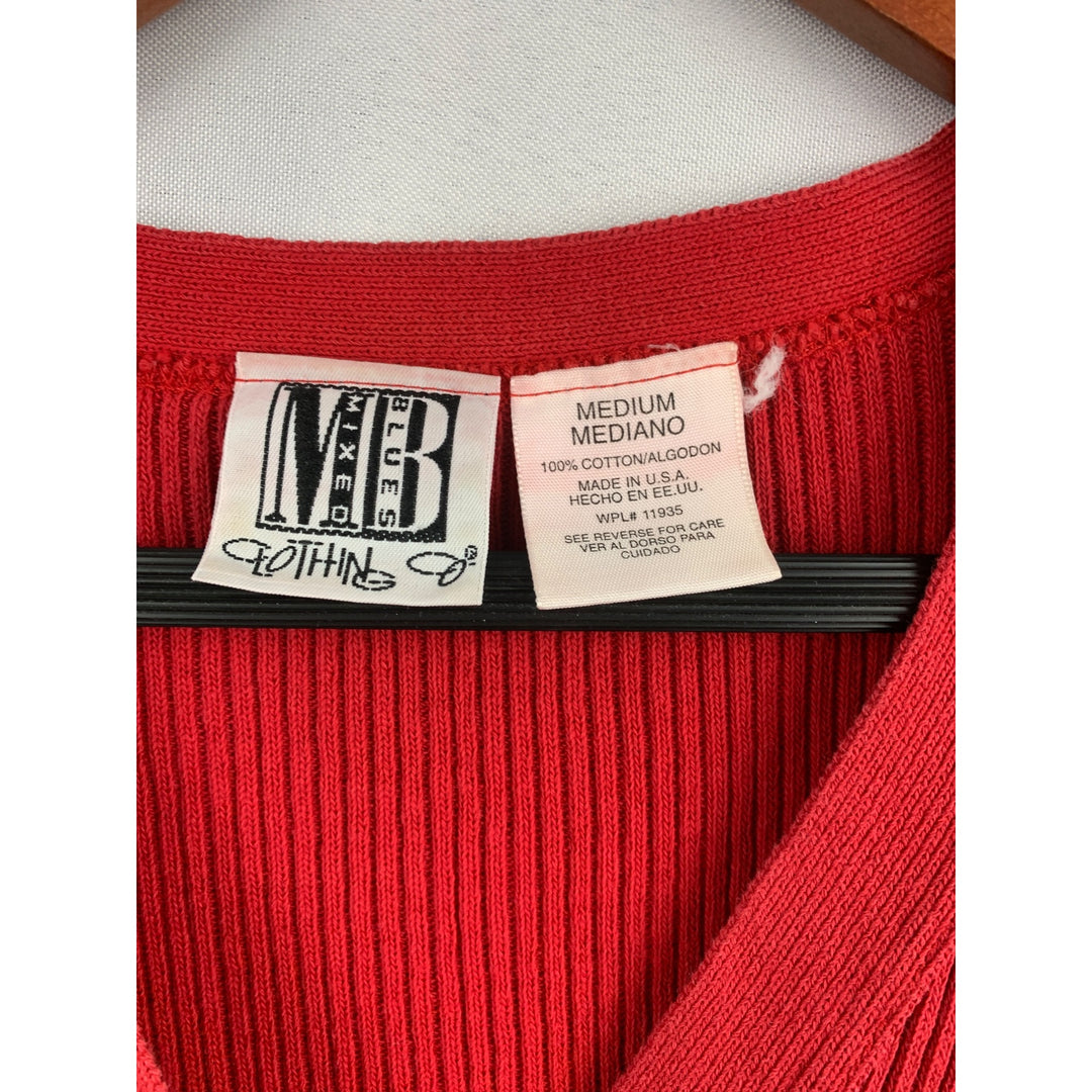 Red Ribbed Sleeveless V-Neck Sweater Vest By M.B. Clothing Medium 100% Cotton