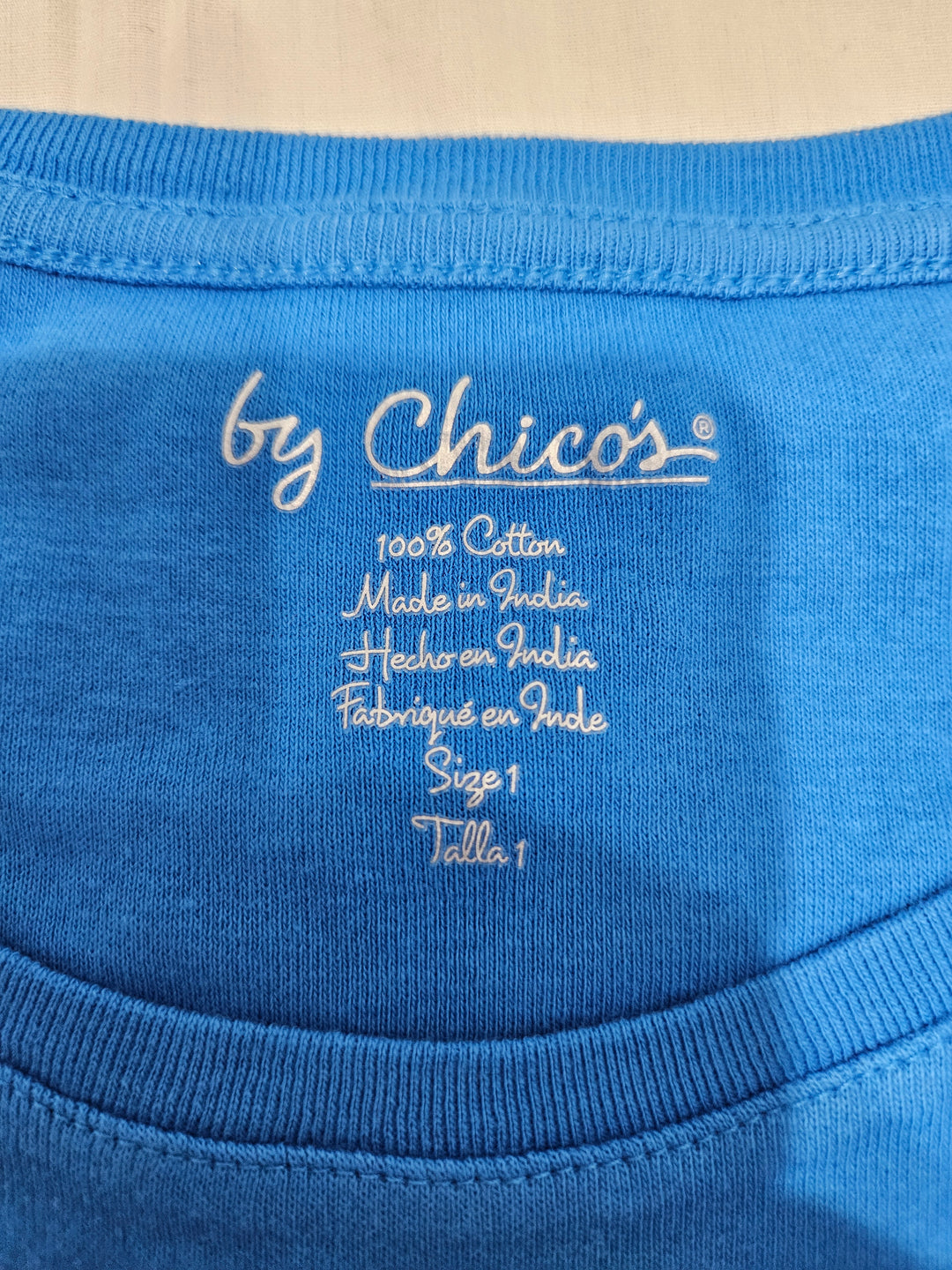 Women’s Chico’s Bella Short Sleeve Basic Knit Top in Beachview Blue Size 1