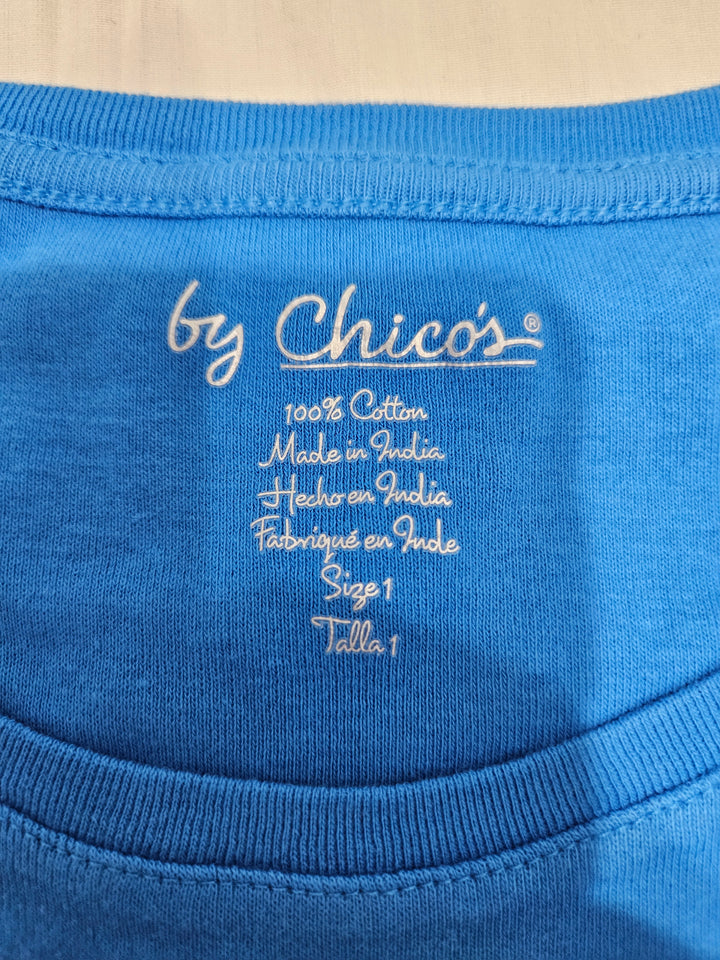 Women’s Chico’s Bella Short Sleeve Basic Knit Top in Beachview Blue Size 1