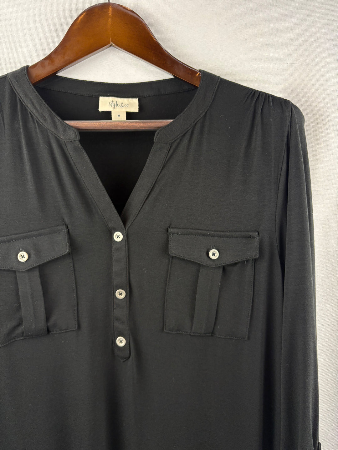 Women’s Style&Co Medium Black Half Button Blouse