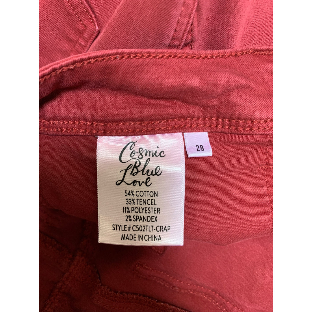 Cosmic Blue Love Red Tencel Cotton Blend Pants Womens Size 28