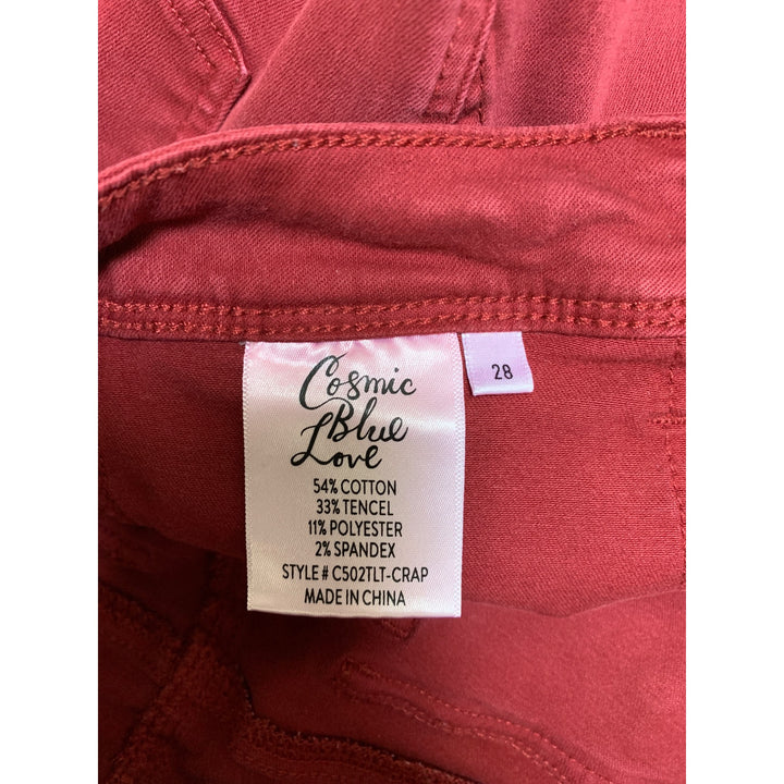 Cosmic Blue Love Red Tencel Cotton Blend Pants Womens Size 28