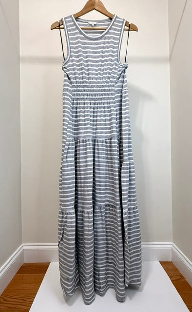 Lucky Brand Striped Tank Maxi Knit Stretchy Dress – Gray/White SzL
