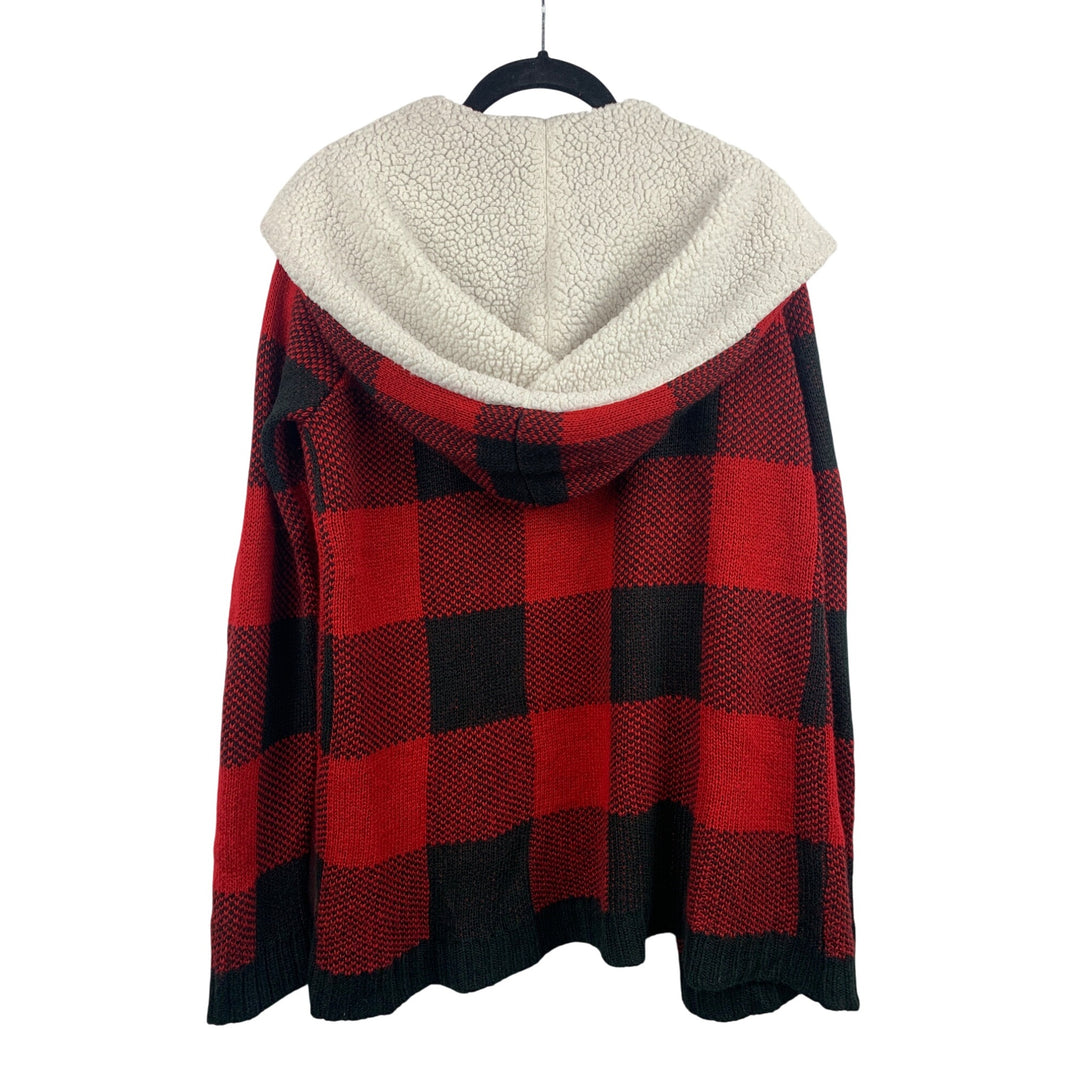 No Boundaries Red Plaid Hooded Cardigan M With Sherpa Lining