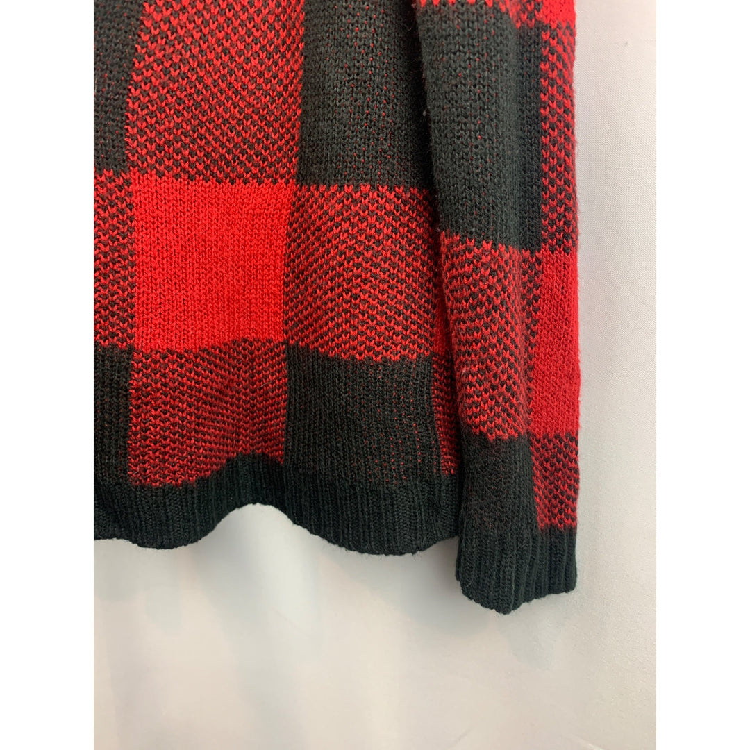 No Boundaries Red Plaid Hooded Cardigan M With Sherpa Lining