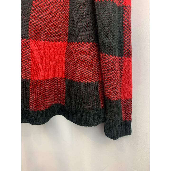 No Boundaries Red Plaid Hooded Cardigan M With Sherpa Lining