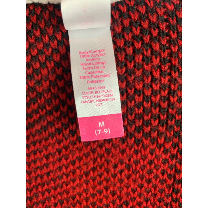 No Boundaries Red Plaid Hooded Cardigan M With Sherpa Lining