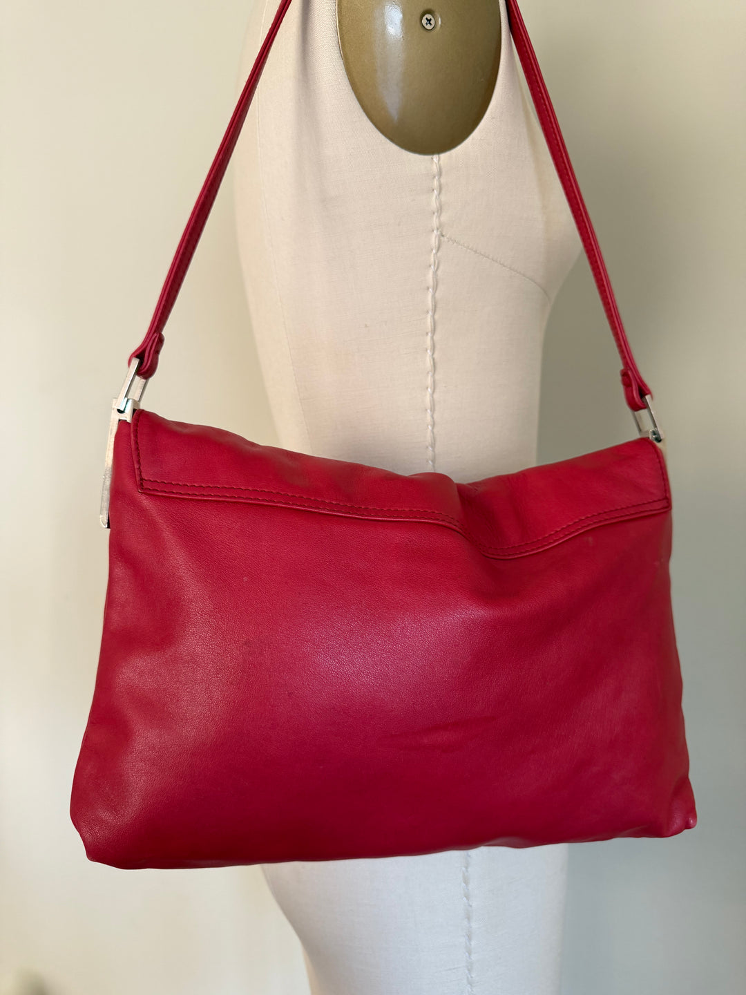 Calvin Klein Vintage Red Leather Shoulder Bag Minimalist 90s Y2K