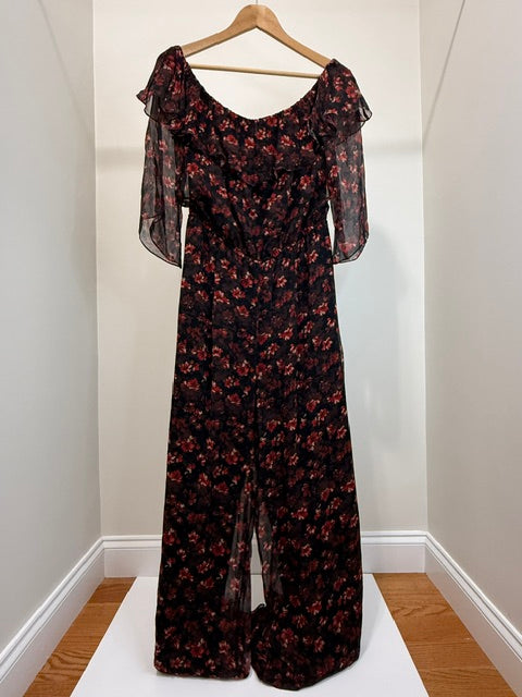 Rachel Zoe Floral Silk Wide Leg Jumpsuit Off Shoulder Sz12