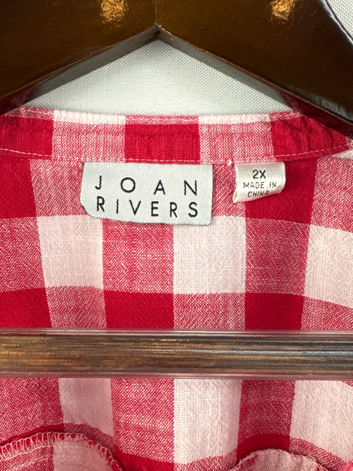 Women’s Joan Rivers Size 2X Red &amp; White Gingham Blouse