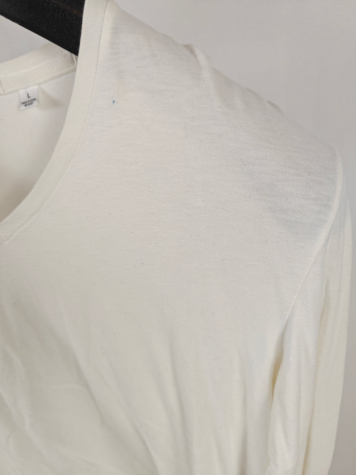 Men’s Uniqlo +J Jil Sander V-Neck Shirt White Large Long Sleeve